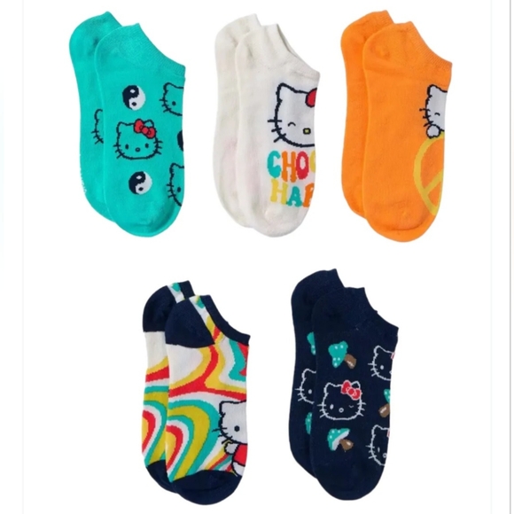 NWT Sanrio Hello Kitty 5-Pair Sock Set ~ Ladies Shoe Size 4-10~ Choose Happy - Picture 3 of 4